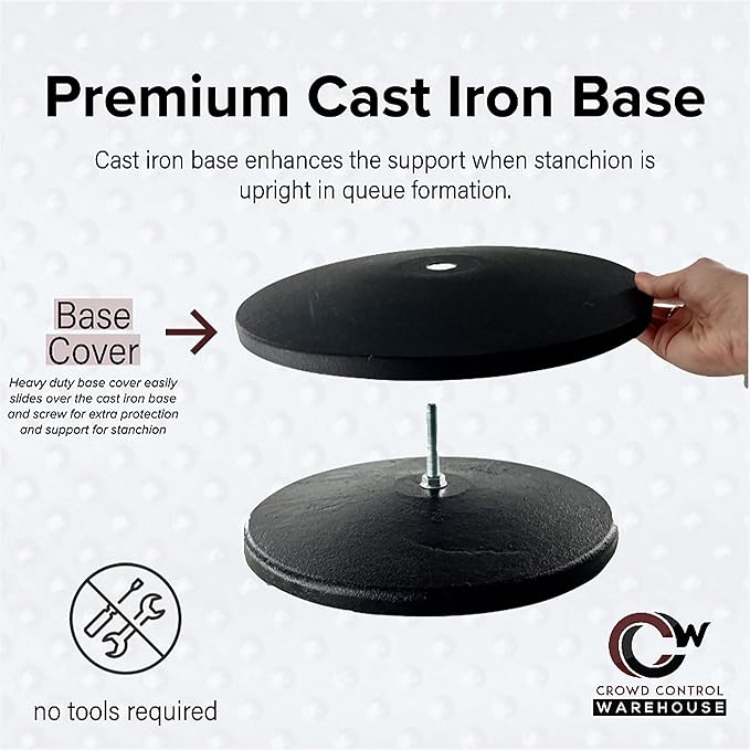Crowd Control Warehouse CCW Set of 2 Dual Retractable Belt Barrier Stanchion, Cast Iron Base Black Post, IRBB-100D (9 Belt, Yellow with"Danger - Keep Out" Black Letters Belt)