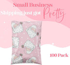 14.5x19 Designer Christmas Holiday Poly Mailers 100 Pack Heavy Duty Waterproof Self Seal Shipping Bags Large Mailing Envelopes Bulk Tear Resistant Cute Packaging Pink Santa