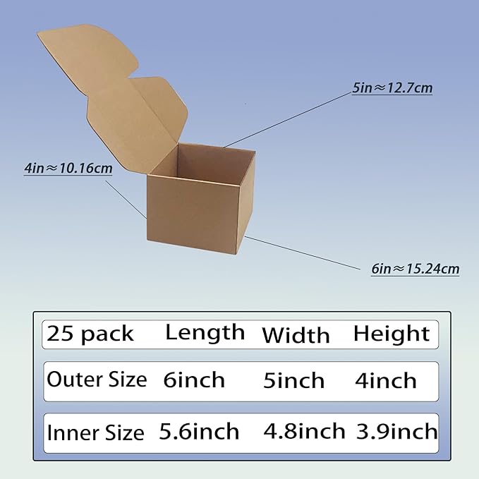 6x5x4 inch Shipping Boxes Pack of 25, Brown Corrugated Cardboard Box Mailer Boxes for Packaging Small Business Shipping，Recyclable Moving Storage Mailing Boxes Bulk Book Literature Gift Giving