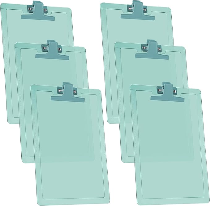 Acrimet Clipboard Letter Size A4 (13 3/8” x 9 7/16”) Premium Metal Clip with Side Rulers (Plastic) (Green Color) (6 Pack)