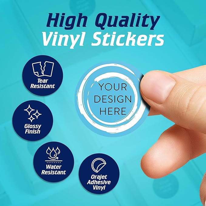 100 Custom Vinyl Stickers - Upload Your own Image, Text, Design, Logo - Personalized Logo Labels for Handmade, Packaging, Bottle, Jars, Candle, Brand Stickers (Blue Swirls, 1.5x1.5)