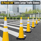 6 Pack 36" Large-Sized PVC Traffic Cones with Heavy-Duty Black Base, Garage Parking Lot Cones Structurally Stable Weatherproof Road Construction Safety Cones (6, Yellow, 36" Extra Large)