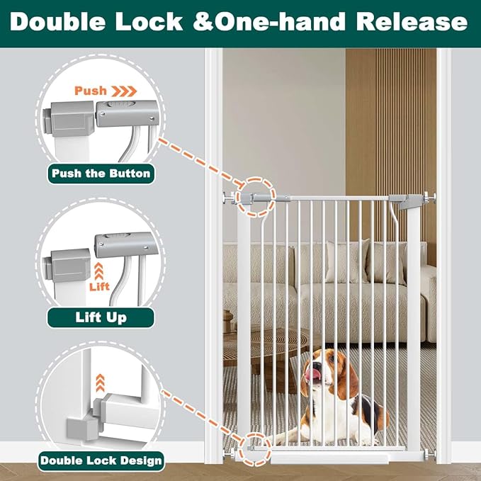 Fairy Baby 40.5" Extra Tall Pet Gate for Doorway, 60.3"-65.7" Extra Wide Dog Gate for Stairs, Metal Auto Close Safety Child Toddler Gate, Pressure Mounted Easy Walk Through Baby Gate with Door, White
