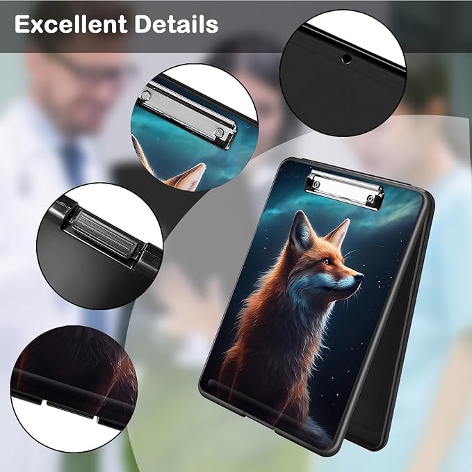 Clipboard with Storage,Office Supplies Nursing Clipboards Folder with Pen Holder Plastic Foldable Clip Board with Storage for Nurse Teacher,Galaxy Fox