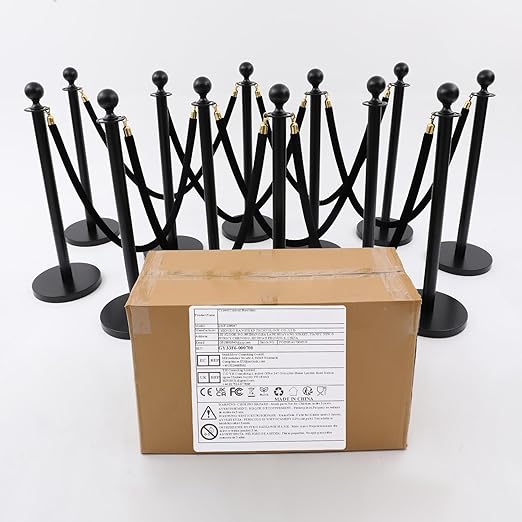 Stanchion Posts Crowd Control Barriers, 201 Stainless Steel 12 Posts 8 Ropes, 4-Way Connection Anti-Slip Fillable Base Easy Install