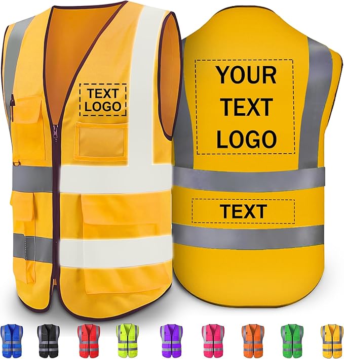 Custom Reflective Safety Vest with Pocket High Visibility Class 2 for Men Customized Logo Text for Construction Workwear