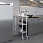 AmGood Stainless Steel Work Table with 2 Shelves and Casters | Metal Utility Table On Wheels (Stainless Steel Work Table with 2 Shelves + Casters, 12" Long x 30" Deep)