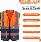A-SAFETY High Visibility Safety Vest with 4 Reflective Strips 7 Pockets,Orange&Navy X-Small