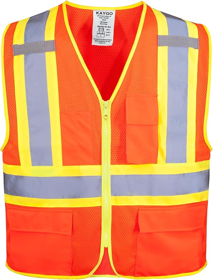 KAYGO Safety Vest with Pockets - High Visibility Reflective Vest ANSI Class 2 Construction Vest