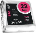 PROTARP Extreme Heavy Duty 22 Mil Tarp Cover, Waterproof, UV Resistant, Rip and Tear Proof, Poly Tarpaulin with Reinforced Edges for Roof, Camping, Patio, Pool, Boat. (White 24′ X 30′)