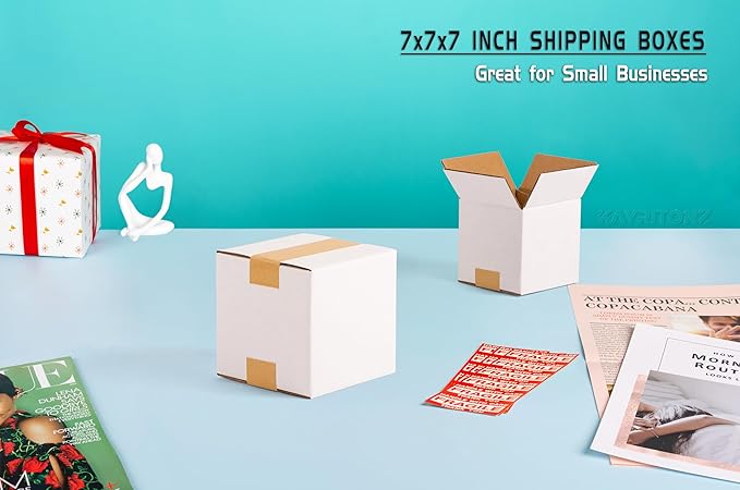 7x7x7 inch Small Shipping Boxes, White Corrugated Cardboard Boxes for E-Commerce, Mailing, Storage, Gifts Wrapping, 15 Pack