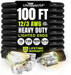 100ft Outdoor/Indoor Extension Cord 3-Outlet 12/3 Gauge Extra Heavy Duty ETL Listed, 3 Prong SJTW, Waterproof, Flexible Cold-Resistant Long Power Cord,15A 125V 1875W, Black by LifeSupplyUSA