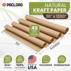 36" x 1200" (100 ft) Natural Kraft Paper Roll (Value Pack – 4 Rolls) – Made in USA, 100% Recyclable Brown Packing Paper for Shipping, Packaging, Crafting & Gift Wrapping