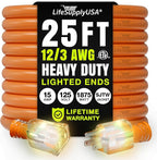 25ft Outdoor/Indoor Extension Cord 12/3 Gauge Extra Heavy Duty 3 Prong SJTW, Waterproof, ETL Listed, Flexible Cold-Resistant Long Power Cord,15A 125V 1875W, Orange by LifeSupplyUSA