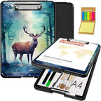 Clipboard with Storage,Office Supplies Nursing Clipboards Folder with Pen Holder Plastic Foldable Clip Board with Storage for Nurse Teacher,Watercolor Forest Deer