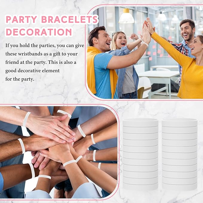 Liliful 100 Pcs Silicone Rubber Wristbands Rubber Wristband Bracelet Bands for Silicone Wristbands for Women Men(White)
