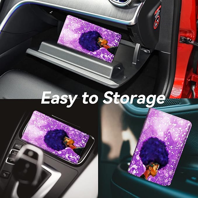 Car Registration and Insurance Holder, Leather Car Glove Box Organizer, Cool Car Accessories for ID, Driver's License Cards & Essential Document,business cards,Men&WomenPurple African Womans