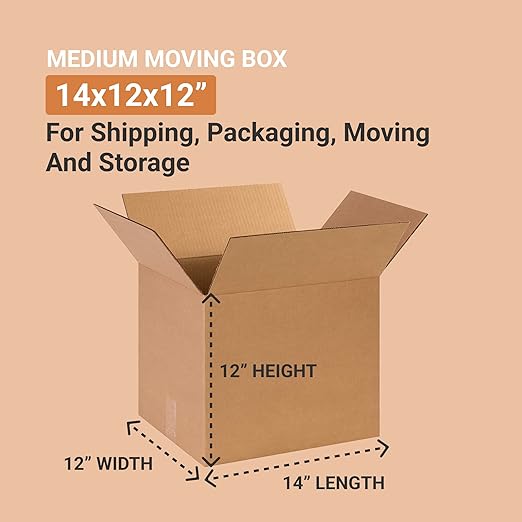 AVIDITI 14 x 12 x 12 Corrugated Cardboard Boxes, Medium 14"L x 12"W x 12"H, Pack of 25 | Shipping, Packaging, Moving, Storage Box for Home or Business, Strong Wholesale Bulk Boxes