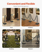 VEVOR Stanchions and Velvet Ropes, 6 Pcs Crowd Control Barriers with 4 Black Velvet Ropes, Stainless Steel Stanchion Post Queue with Sand Injection Hollow Base for Theater, Wedding, Party Supplies