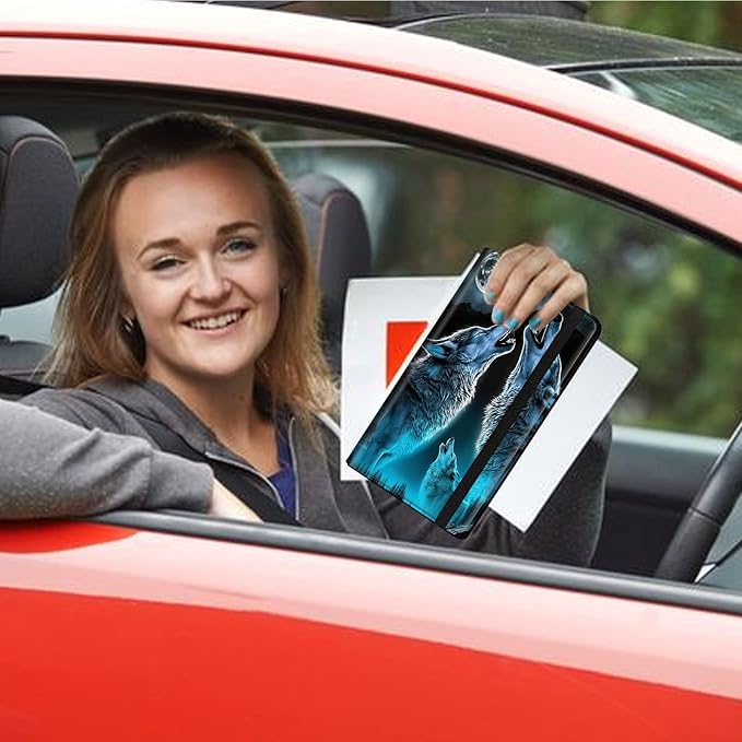 Car Registration and Insurance Holder, Leather Car Glove Box Organizer, Cool Car Accessories for ID, Driver's License Cards & Essential Document, business cards, Men&Women,Howling Wolf/Moon