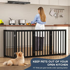 Homykic Bamboo Freestanding Dog Gate, No Assembly Pet Gate Indoor, 24”H x 75”W Extra Wide Foldable Puppy Barrier Fence with Support Feet for The House, Doorways Stairs, 4 Panels, No Drilling, Black