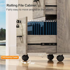 VINGLI 2 Drawer File Cabinet with Lock, Wood Rustic Gray Filing Cabinet for Letter Size File Folders with Tabs, Under Desk Rolling File Cabinets for Home Office, Mobile File Organization Printer Stand