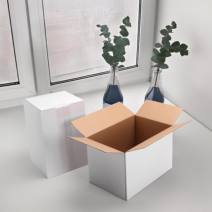 Hoikwo 9x6x6 Shipping Boxes Set of 25, White Corrugated Cardboard Box for Small Business for Packaging Mailing
