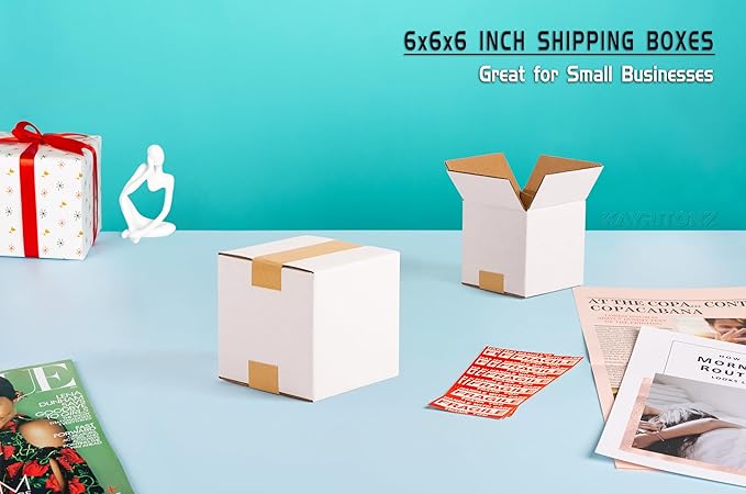 6x6x6 inch Small Shipping Boxes, White Corrugated Cardboard Boxes for E-Commerce, Mailing, Storage, Gifts Wrapping, 25 Pack
