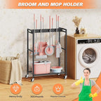 Broom and Mop Holder, Broom Storage Hanger, Cleaning Cart with Broom and Mop Hanger, Cleaning Cart with Wheels, Janitorial Cart for Household, Laundry Room Organization