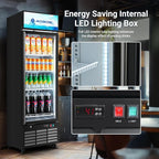 AAOBOSI Commercial Merchandiser Refrigerator,12.29 Cu.Ft Glass Door Display Refrigerator,Upright Beverage Cooler Fridge with Soft LED Light, Customizable Lightbox,Universal Casters, Adjustable Shelves