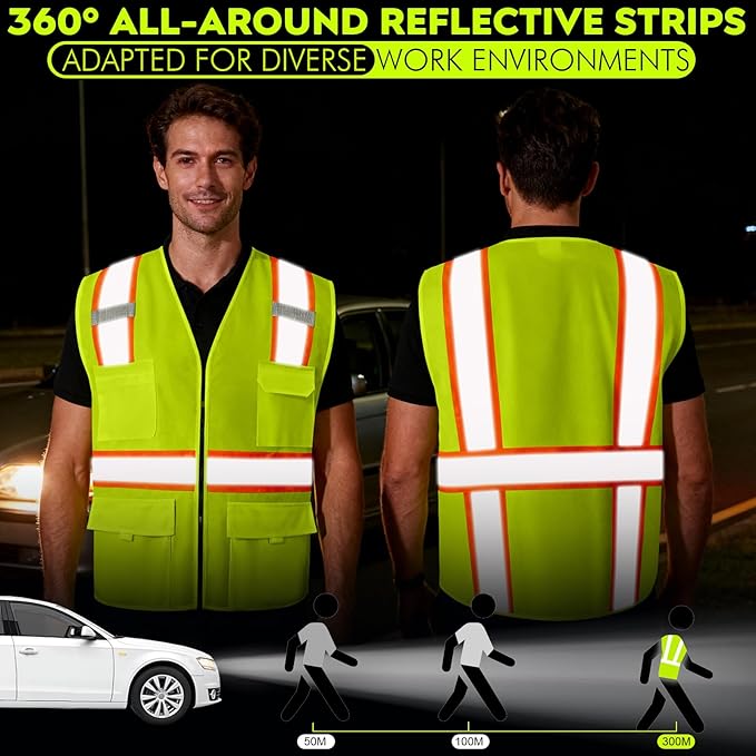 BeautyWill 10/20 Pack Custom Logo Safety Vest,Bulk High Visibility Class 2 Reflective Work Vests