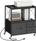File Cabinet with Charging Station, 3 Drawer Lateral Filing Cabinet for Home Office, Mobile Printer Stand with Open Shelf, Fits A4/Letter Size File, Nonwovens Drawer, Black FCHB98E01