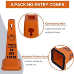 OrangeStar 8-Pack Do Not Enter Traffic Cones, Orange Four Sided No Entry Message Safety Cones with Heavy Rubber Base for Indoor/Outdoor Use