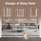 WAOWAO Baby Gate 85.83-95.25" Extra Wide Pressure Mounted Walk Through Swing Auto Close Safety White Metal Toddler Kids Child Dog Pet Puppy for Stairs,Doorways,Kitchen