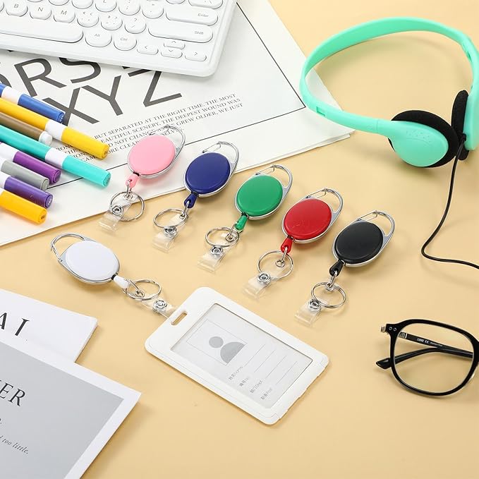 Laumoi 80 Packs Retractable ID Badge Holder Name ID Badge Reel Clips Keychain with Belt Clip and Key Ring for Office Worker Doctor Nurse Employee (Classic Color)