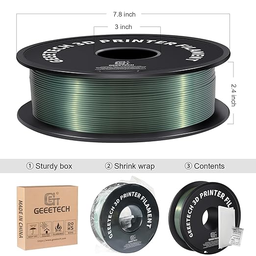 Geeetech Silk PLA Filament 1.75mm for 3D Printer, Dark Green Metal-Like Shiny PLA Filament 1kg (2.2lbs) Spool, Dimensional Accuracy +/- 0.02 mm, Metallic Silk Bronze