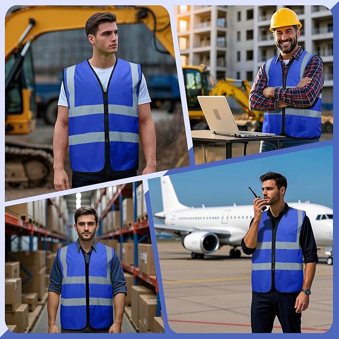 Custom Safety Vest with Logo Pockets High Visibility Reflective Vests Construction Security Workwear
