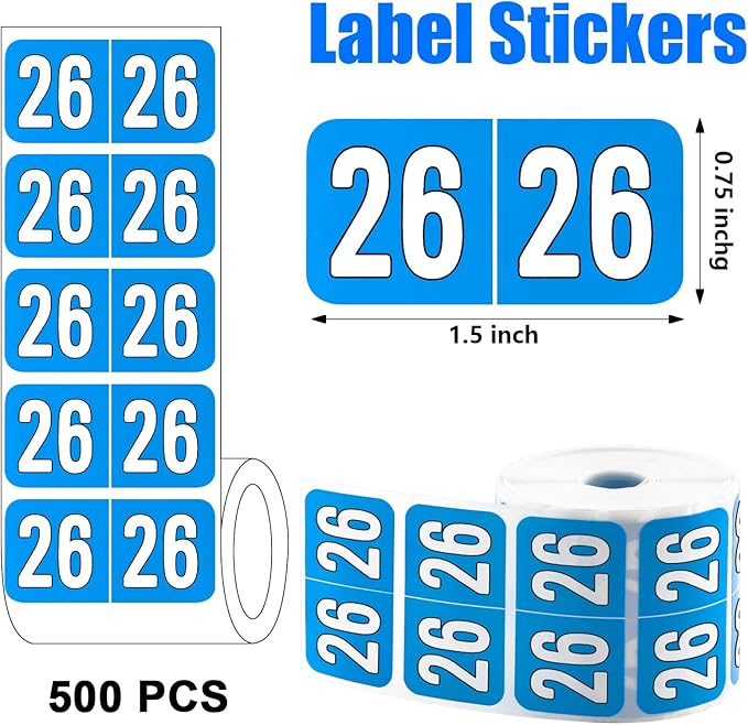 500 Pcs 2026 Year Stickers, Waterproof File Folder Labels, Self-Adhesive Rectangle Tabs for End Folders and Envelopes, Number Tabs, Office and Home Supplies (Blue)