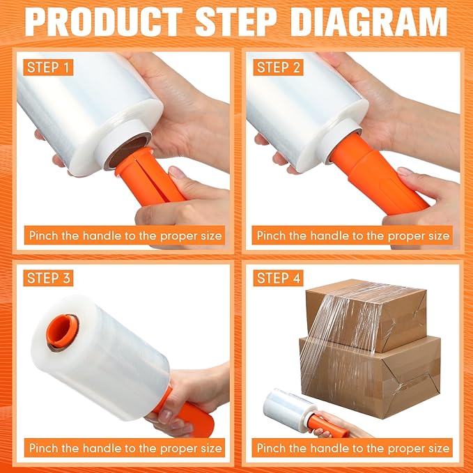 Jutom 16 Pcs Stretch Wrap Roll Plastic Wrap for Moving with 2 Handles 5" x 1000 ft Packaging Shrink Film Self Adhering Shipping Supplies for Moving Furniture Pallet(Clear, Orange)
