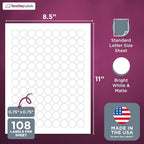 NextDayLabels 3/4 Inch Round Labels - Matte White Blank Circle Stickers, 2700 Printer Labels (108 Per 25 Sheets)