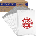 Fuxury Poly Mailers 12x15.5" 500Pcs Bulk White Shipping Bags for Clothing, Strong Adhesive Sealing Shipping Envelopes, Tear-resistant Postal Mailing Poly Bags for Books,Accessories,Business