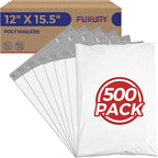 Fuxury Poly Mailers 12x15.5" 500Pcs Bulk White Shipping Bags for Clothing, Strong Adhesive Sealing Shipping Envelopes, Tear-resistant Postal Mailing Poly Bags for Books,Accessories,Business