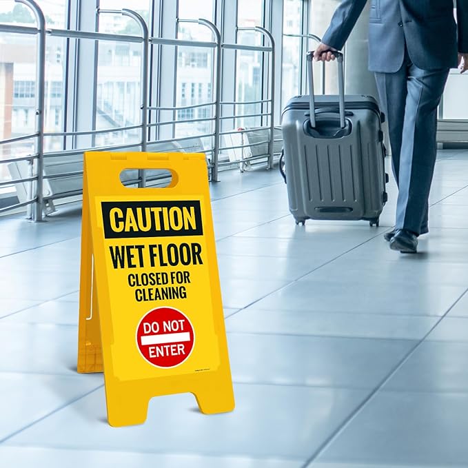 Caution Wet Floor Closed for Cleaning Do Not Enter Sidewalk Sign Kit, 10x16 Inches, with A Frame Stand, Made in USA