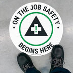 On The Job Safety Begins Here 18x18 inches, Floor Decal Anti-Slip Adhesive Floor Sign Made in USA