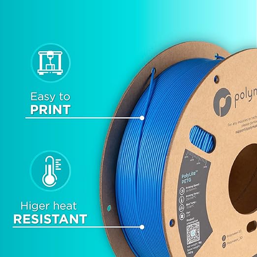 Polymaker PolyLite 3D Printer PETG Filament Electric Blue 1.75mm 1kg, Legacy PETG Formula, Reliable Everyday Filament, Strong Layer Bonding, Compatible with Most 3D Printers