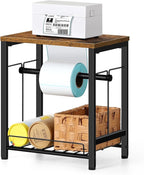 smusei Label Holder Thermal Shipping Label Holder for Rolls & Fan-Fold, Sticker Roll Holder with Basket Desktop Label Roll Dispenser Accessory for Home, Office, Small Business, Rustic Brown