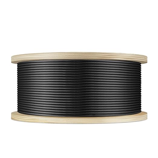 3/16" Black T316 Stainless Steel Cable, 250FT Marine Grade Black Wire Rope Aircraft Cable, 1x19 Strands for Deck Railing, Balcony, Fence, and DIY Balustrades