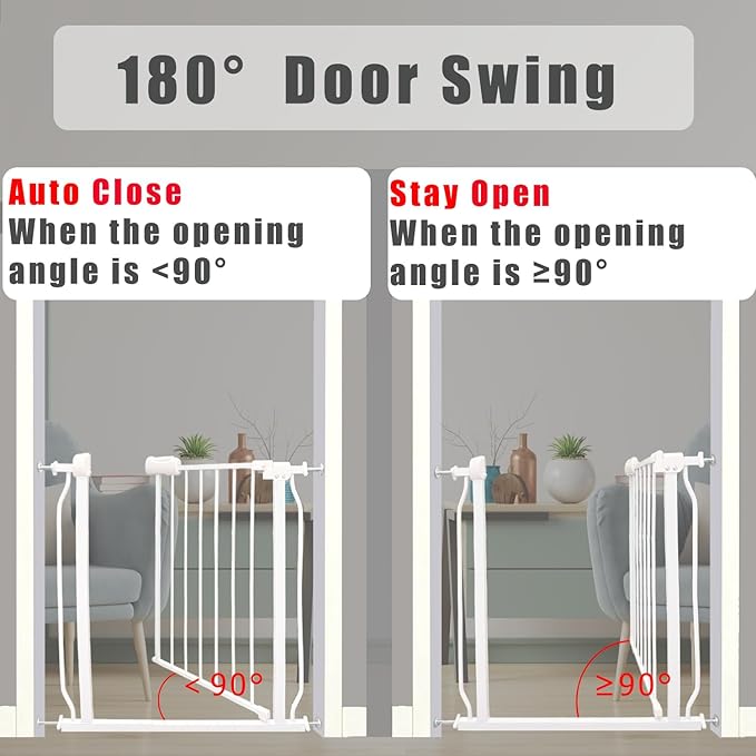 Walk Through Expandable Baby & Dog Gate 38.5-43.3 Inch for Kids & Pets, Tension Mounted Indoor Safety Gate for Large Openings - White Metal, 30 inches Tall
