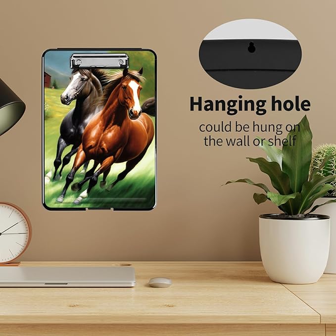 A4 Clipboards,Heavy Duty Waterproof Nursing Plastic Folder Clipboard with Storage Clip Boards,File Folder Storage Box Clipboard Case for Teacher,Doctor,Offices,Running Horse
