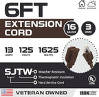Iron Forge Cable Outdoor Brown Extension Cord 6 ft - 16 Gauge 13 Amp Heavy Duty Brown Outdoor Extension Cords 3 Prong - 16/3 SJTW - Great for Outdoor
